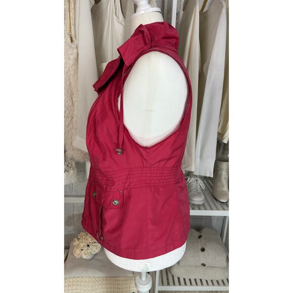 CJ Banks Women's Size X (14W)Pink Ruffle Drawstring Collar Zip Up Vest #0494 - Picture 4 of 13
